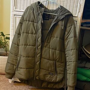 Men's Olive Hooded Puffer Jacket